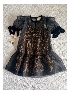 Emily McCarthy Bella Dress NWT Tortoise Shell Leopard Organza Mini Dress XS
